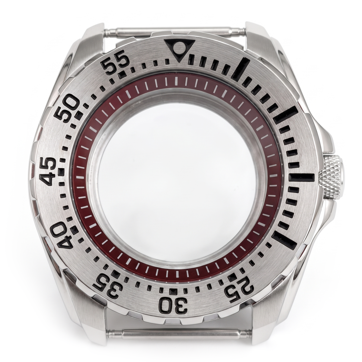 Silver / Red Stainless steel Watch Case 44 mm