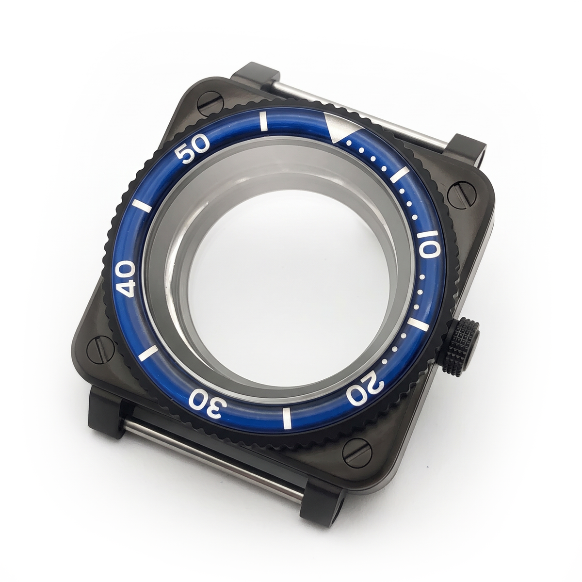 Black / Blue Stainless steel Watch Case 42 mm