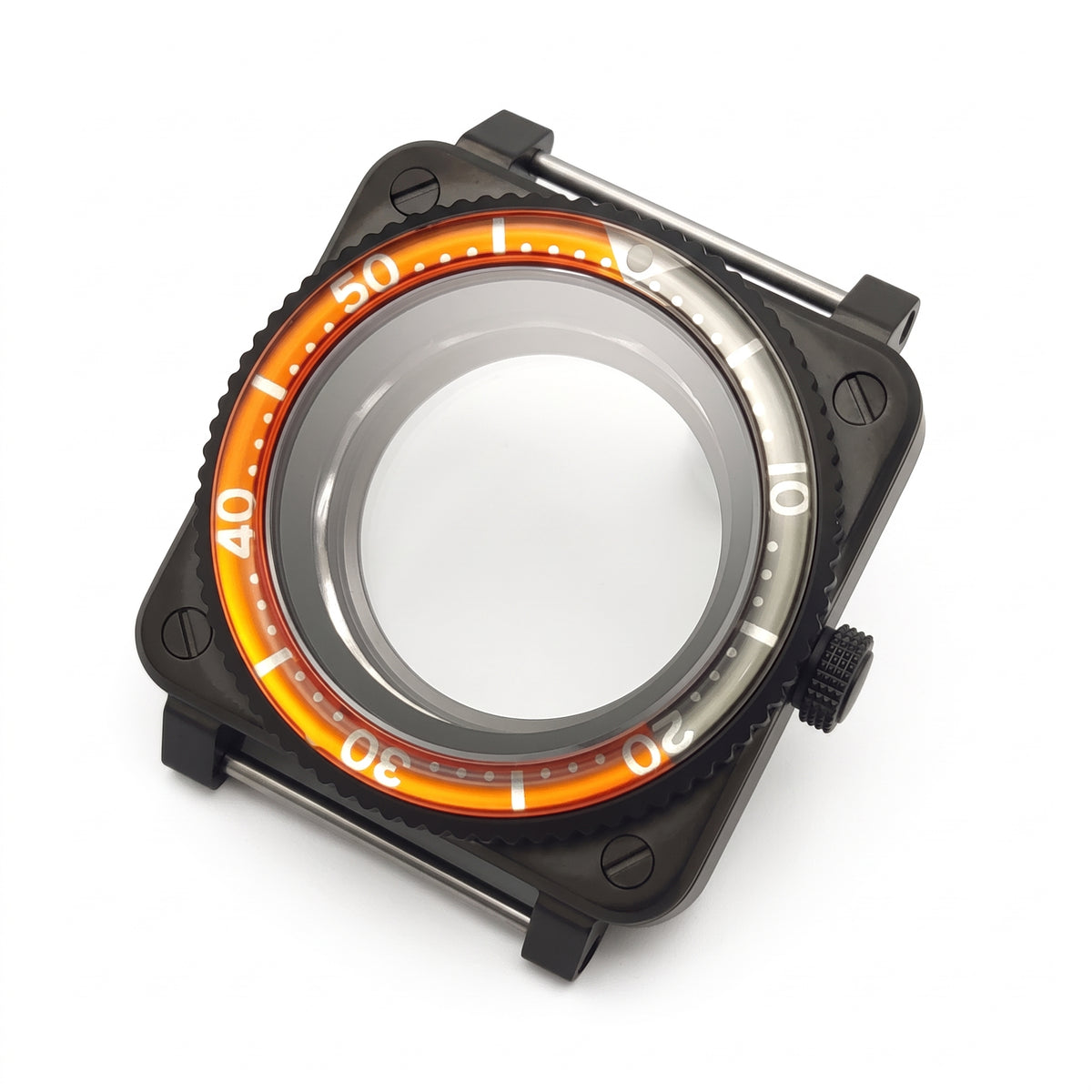 Black / Orange / Silver Stainless steel Watch Case 42 mm