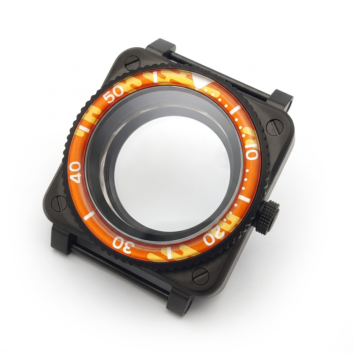 Black / Orange Stainless steel Watch Case 42 mm