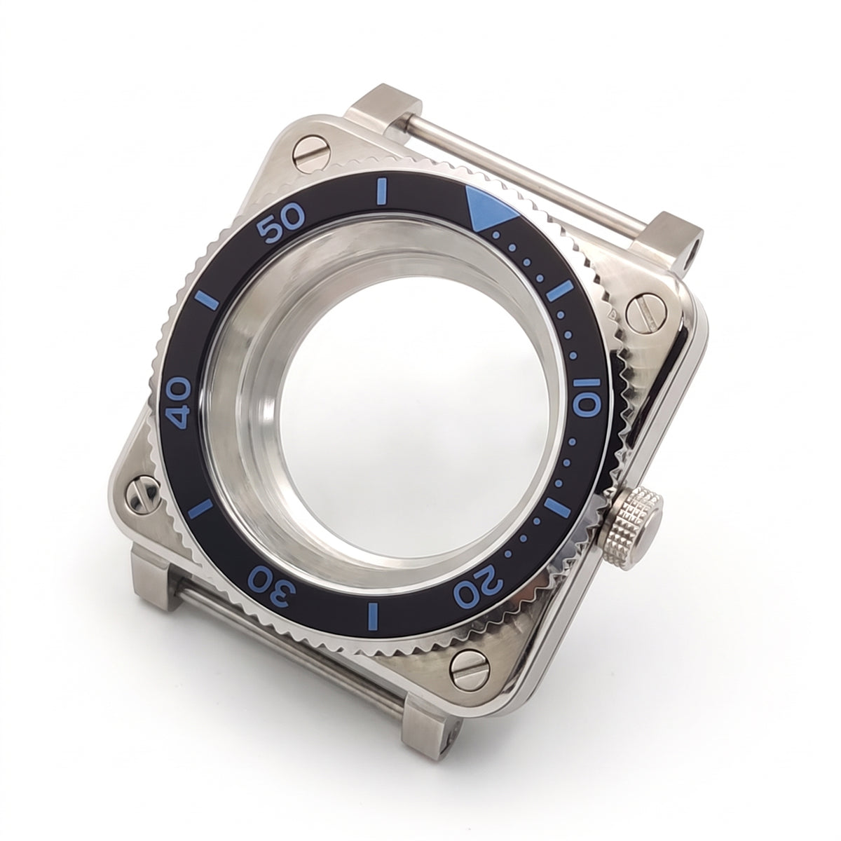 Silver / Black / Blue Stainless steel Watch Case 42 mm