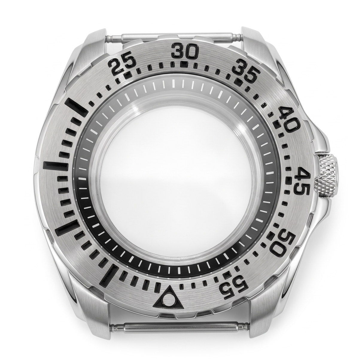 Silver / Black Stainless steel Watch Case 44 mm