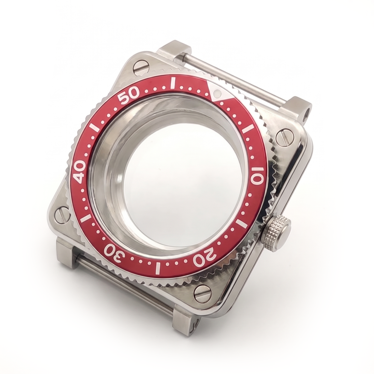 Silver / Red Stainless steel Watch Case 42 mm