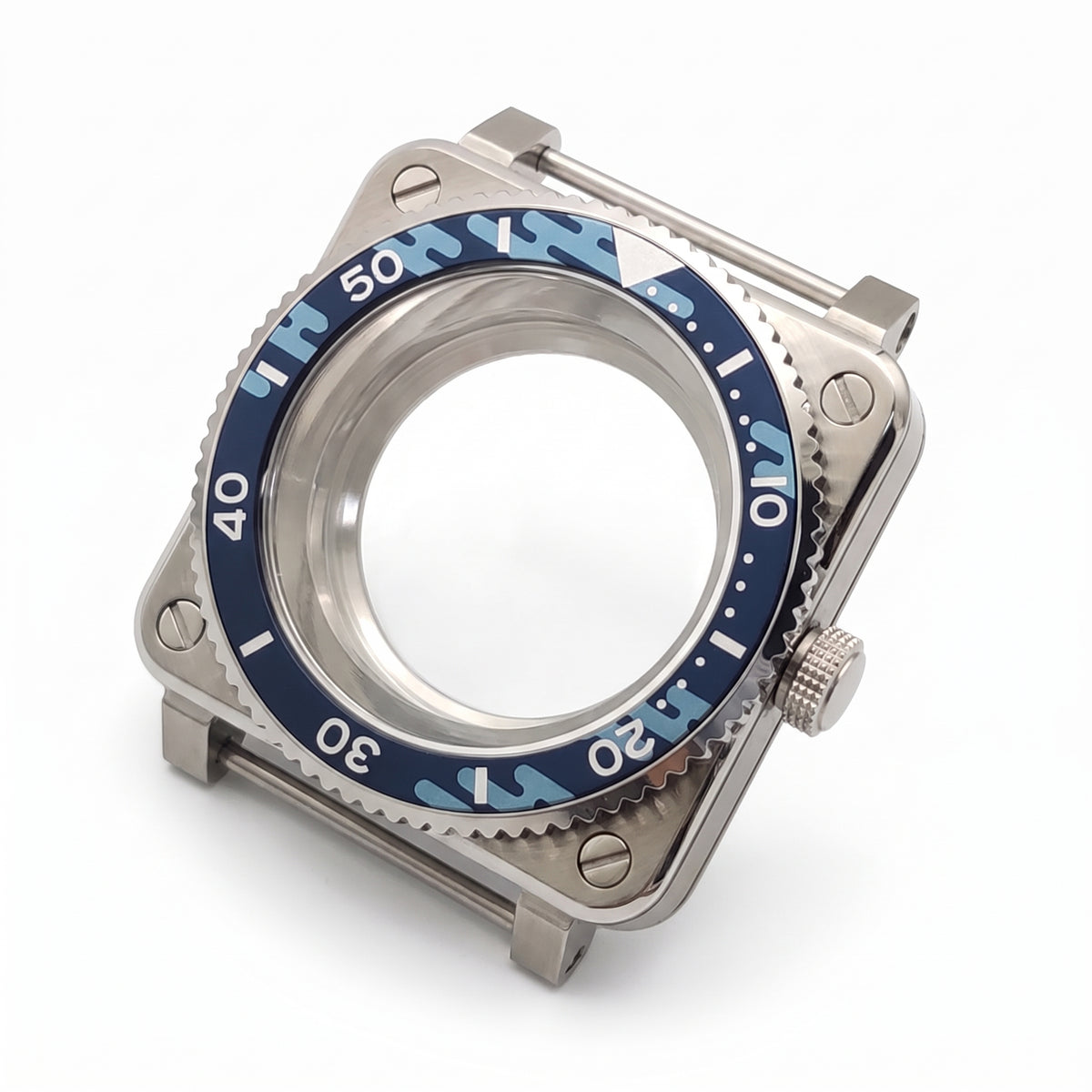 Silver / Blue Stainless steel Watch Case 42 mm