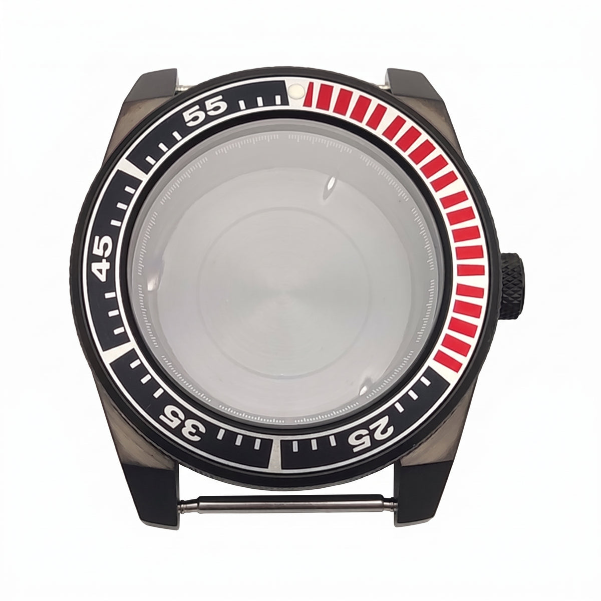 Black / Red / White Stainless steel Watch Case 43 mm