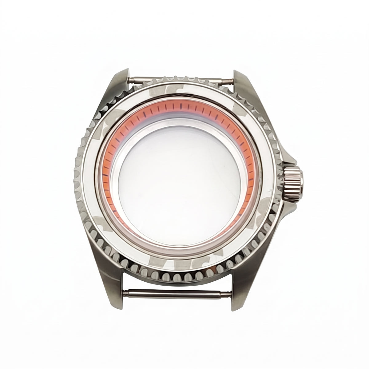 Silver / Orange Stainless steel Watch Case 42 mm