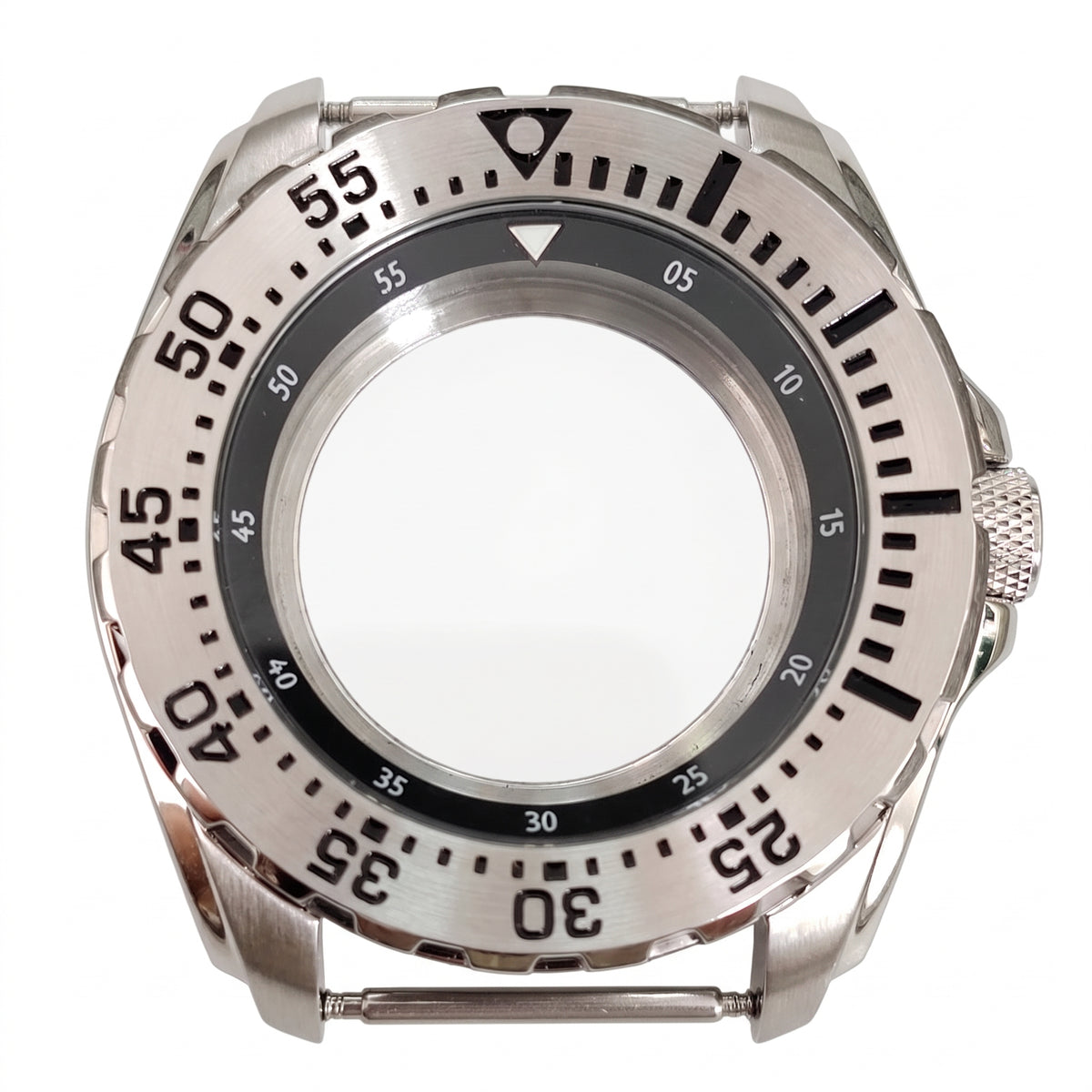 Silver / Black Stainless steel Watch Case 44 mm