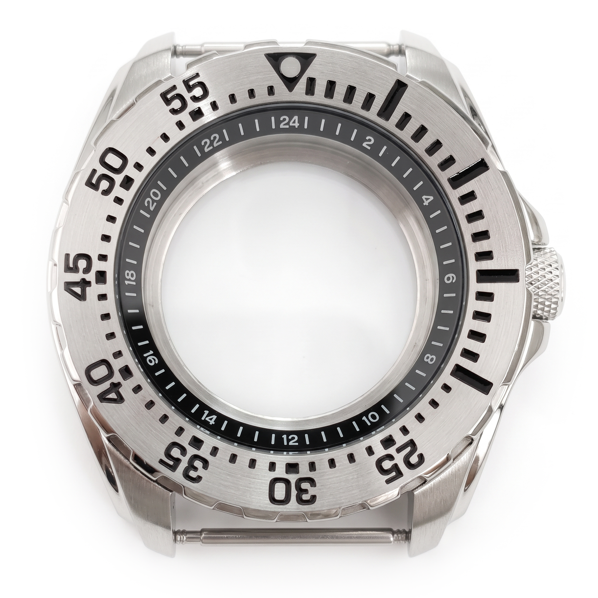Silver / Black Stainless steel Watch Case 44 mm