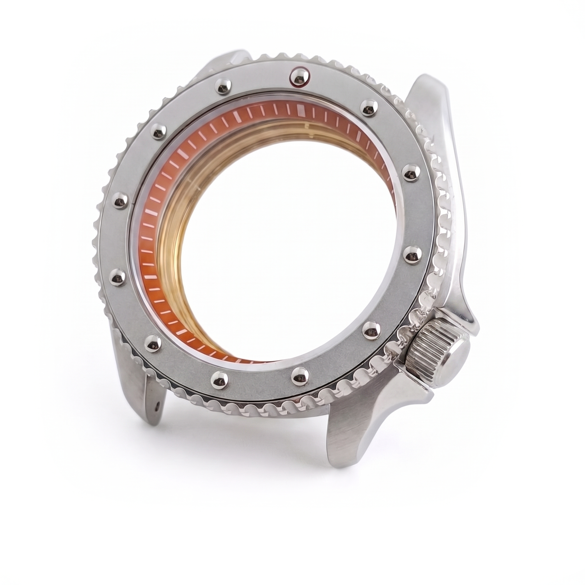 Silver / Orange Stainless steel Watch Case 40.5 mm