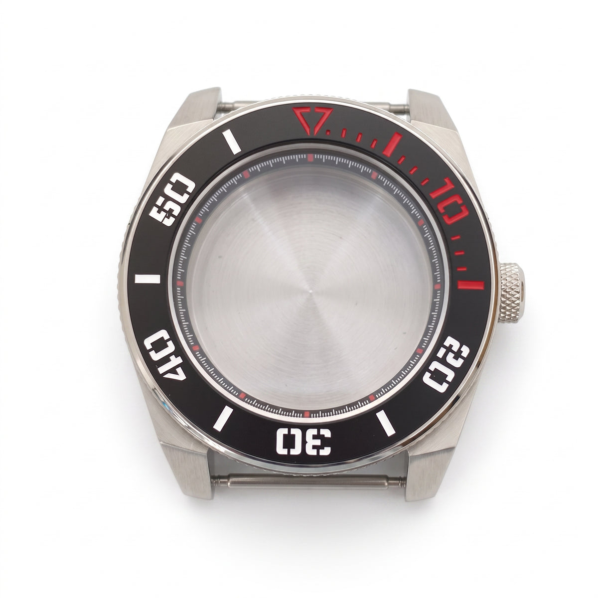 Silver / Black Stainless steel Watch Case 43 mm